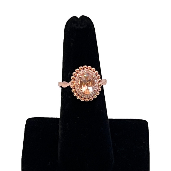 1.50 CT Oval Lab Created Morganite Diamond Halo Engagement Ring Rose Gold Plated - Picture 5 of 12